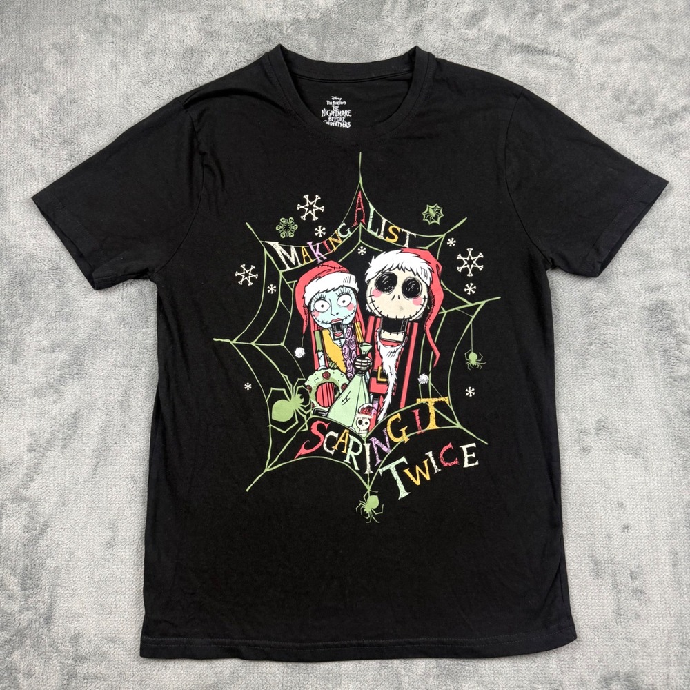 Disney Nightmare Before Christmas Jack Sally Scaring It Twice Black T-Shirt S